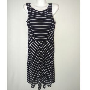 Lauren Ralph Lauren Navy & White‎ Striped A Line Sleeveless Jersey Dress Sze 6
